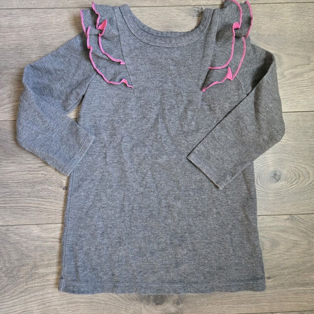 Cat & Jack Girls 4T Gray Heather Pink Ruffle T-Shirt Shift Dress Long Sleeve
